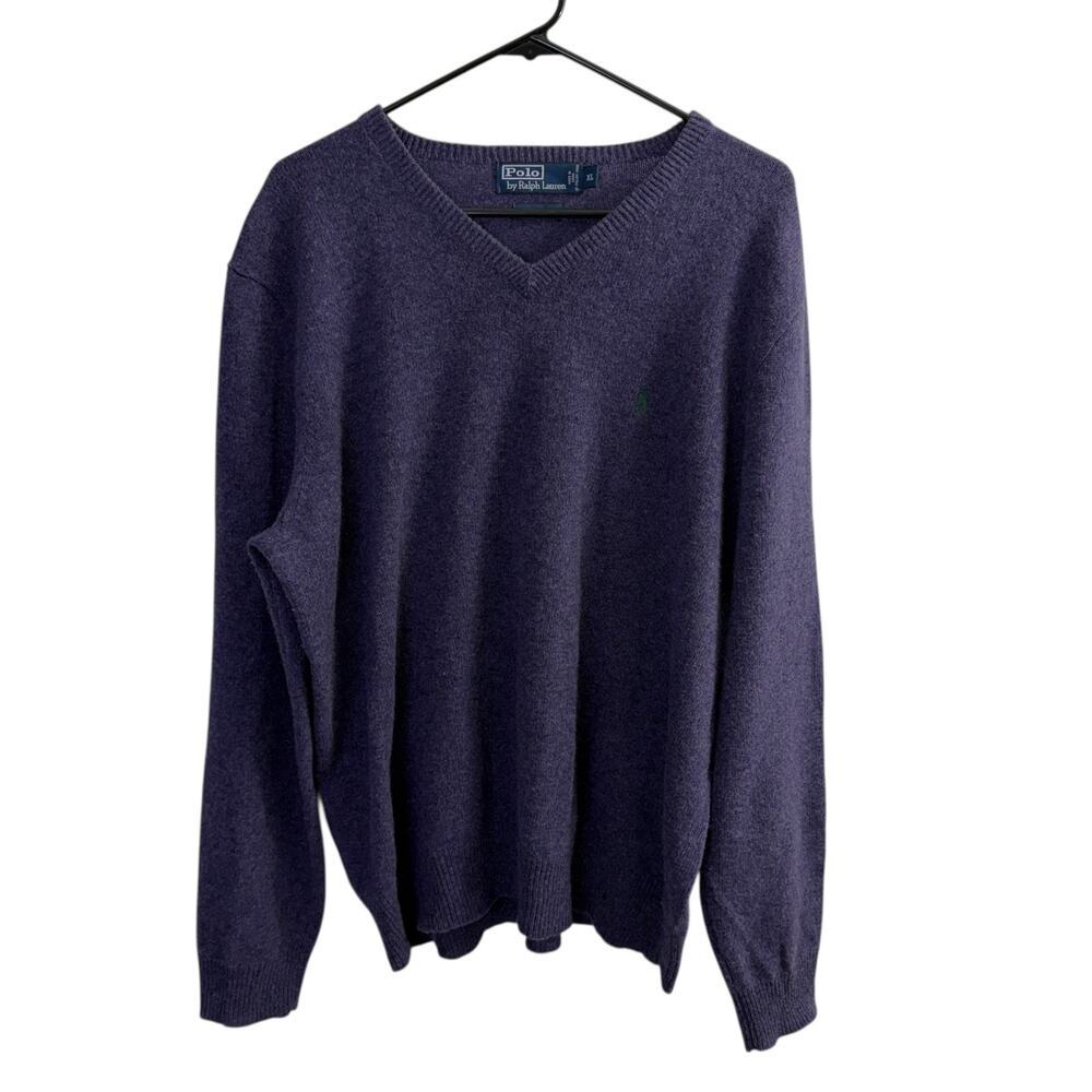 Vtg Polo Ralph Lauren Lambswool Sweater Mens XL Purple V Neck Pullover Knit Pony